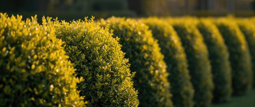 Well maintained golden privet shrubbery trimmed