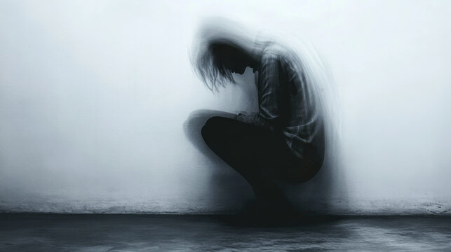 Depressed Person in Isolation with Blurred Motion Effect