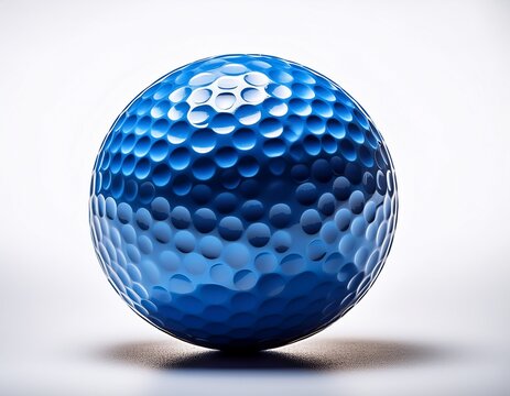 blue dimpled golf ball with white background