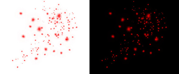 Red glowing particles on black and white background, luminous magic dust and sparkling bokeh light effects, abstract firefly glitter spray © MuftiMoklesur