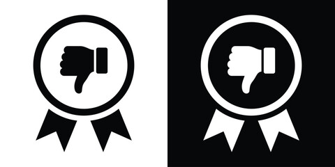 Dislike badge icon. Ribbon award with a thumbs down symbol vector illustration in black and white flat minimalist style. © bibin