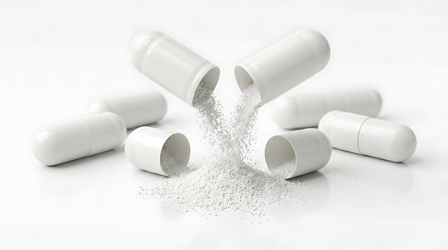 White capsules with powder spilling out.