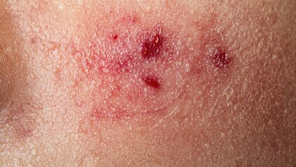 Fototapeta premium Close-up of inflamed skin with blemishes and moisture