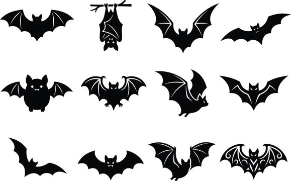Black bat silhouettes for halloween decor and design
