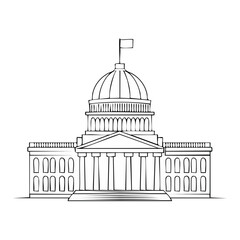 Fototapeta premium Government building with dome and columns, line art vector illustration