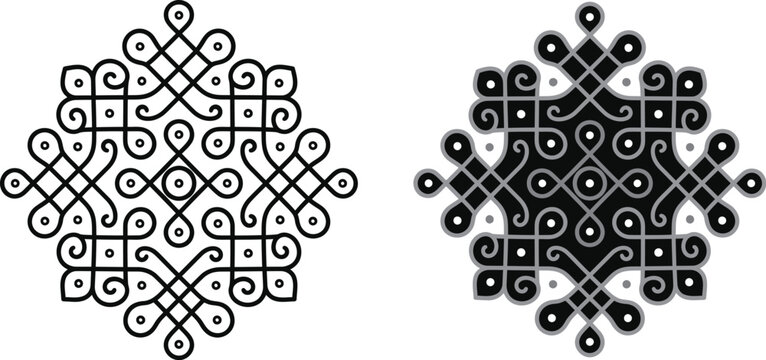 Traditional South Indian Sikku Kolam Geometric Pattern Set