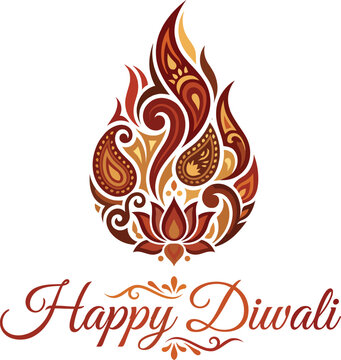 Happy Diwali Elegant Greeting with Ornate Paisley Flame Vector