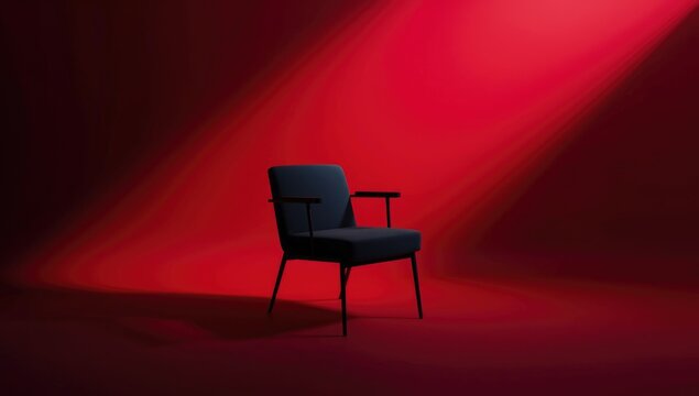 Sleek chair highlighted against energetic red and dark backdrop perfect for trendy interior aesthetics