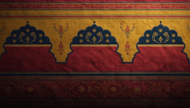 Historic Mughal Border Design Highlighting Various Colors for Textile Creations