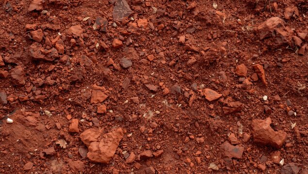 Red rocky soil texture with small stones and gravel
