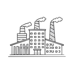 Fototapeta premium Stylized factory with chimneys emitting smoke against a white background illustration