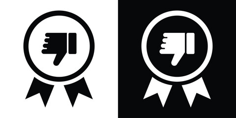 Dislike badge icon. Ribbon award with a thumbs down symbol vector illustration in black and white flat minimalist style. © bibin