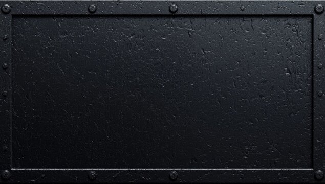 Textured black metal panel with rivets and frame