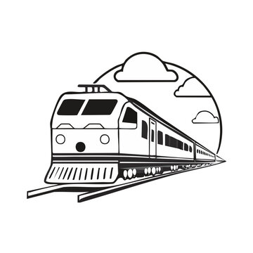 Modern Train Traveling on Tracks with Clouds in a Circular Frame