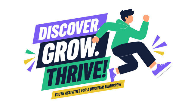 Energetic Person Jumping In Motivational Growth Graphics.