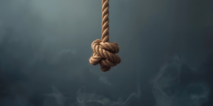 Sharp detailed image showing an old rope with a hanging noose tied securely