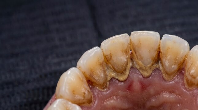 Close up of Human Teeth with Tartar and Plaque Buildup dirty teeth
