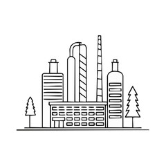 Obraz premium Industrial factory complex with smokestack and storage tanks in a clean line art style