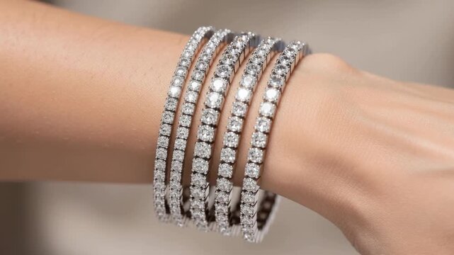 Elegant diamond tennis bracelets stacked on wrist showcasing luxury jewelry and sparkling accessories