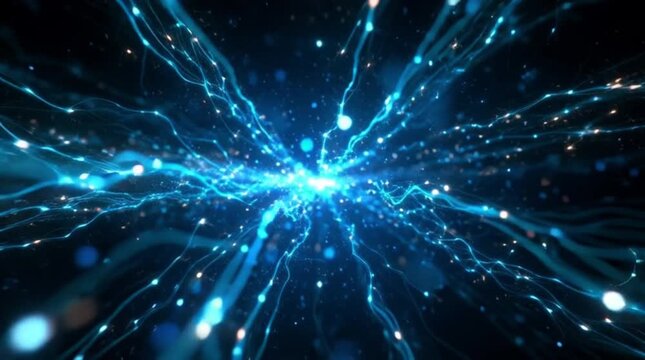 Blue energy rays gif background with glowing particles