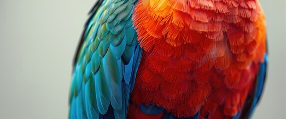 Obraz premium Macro shot of colorful bird plumage with vivid blue and orange tones and ample copy space