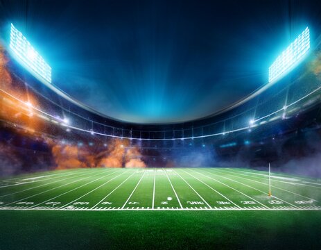 american football stadium field with smoke and neon background generated with computer suitable for background design flayer brosur ad booklets and leaflets