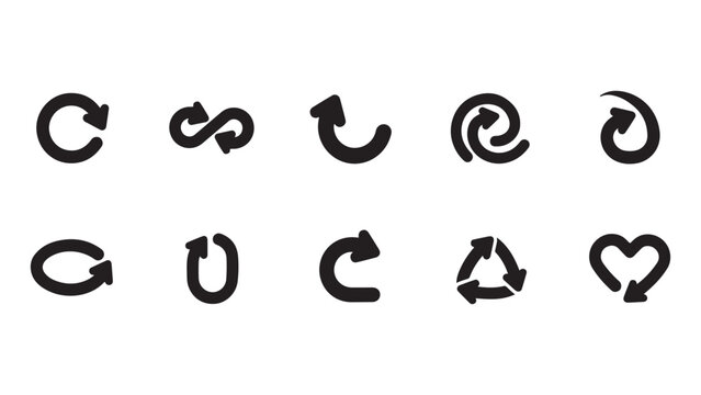 Selection of circular and arrow shapes designed for reload and recycle concept graphics.