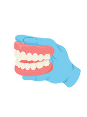 dentist holding dentures illustration on white background © Tetiana Kasatkina