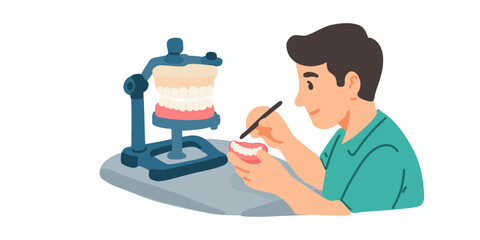 dentist working on denture model illustration on white background © Tetiana Kasatkina
