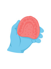 dentist hand holding dental impression tray illustration on white background © Tetiana Kasatkina