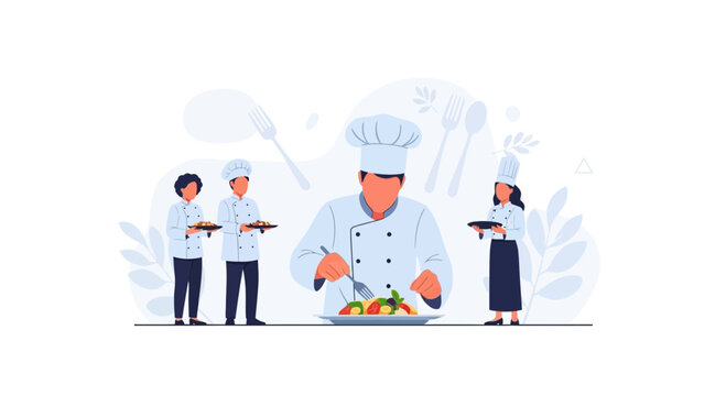 Chefs Preparing and Serving Food in a Modern Kitchen Setting