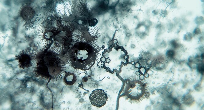 Microscopic analysis of fungal infection in pap smear with copyspace for text