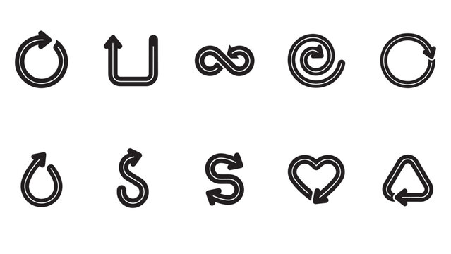 Outline style cycle and loop arrow icons for modern user interface and graphic design sets.
