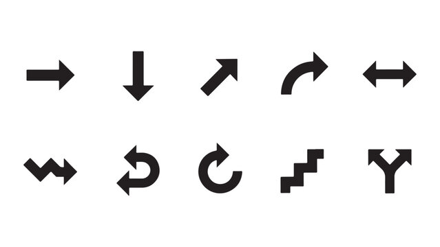 Collection of black arrow vector shapes for web interface navigation and mobile app usage.