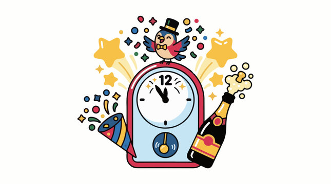 New Year Celebration Clock Party Time.