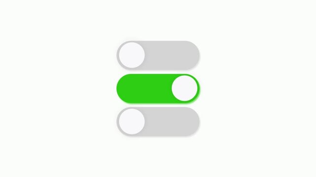 Toggle button switch slider, web and smartphone UI, switch off on button animation. Blue Modern Neumorphism style slide button. Minimalist iOS style switch toggle animation on white background
