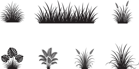 Decorative Grass Bush Silhouette Vector Collection © PNG