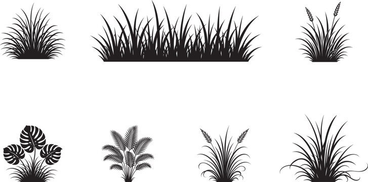 Decorative Grass Bush Silhouette Vector Collection