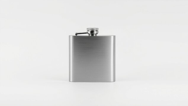 Stainless steel hip flask on a white background