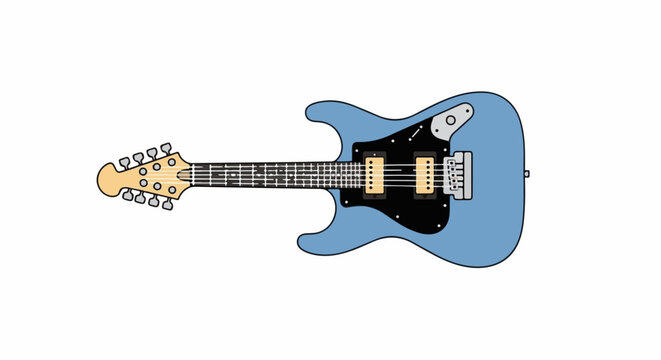 A simplified two-dimensional illustration of a light blue electric guitar on a white background