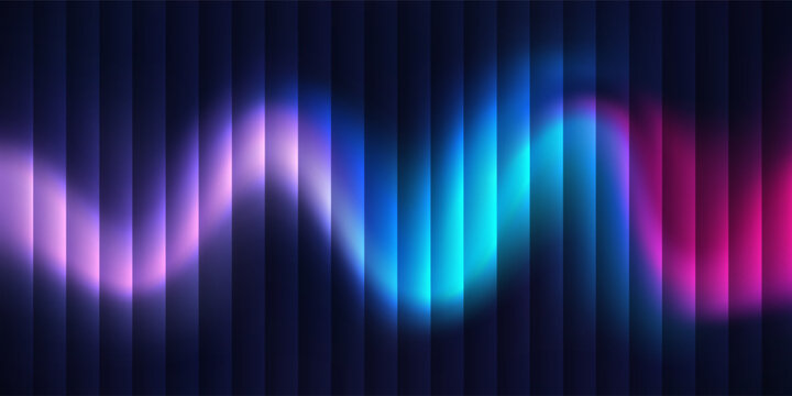 Abstract dark background with vertical parallel bars illuminated by vibrant glowing neon lights in purple, blue, and pink. modern desain eps10 benner poster