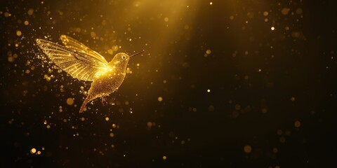 Fototapeta premium Golden hummingbird in a shimmering light background
