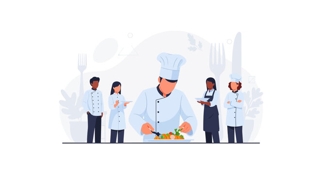 Diverse Team of Chefs Collaborating in a Modern Kitchen Environment