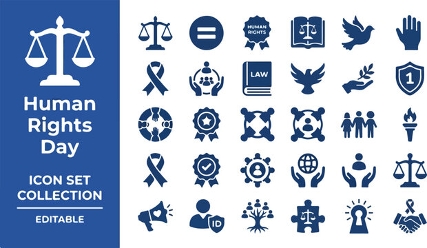 Human rights and justice icon set for equality and law