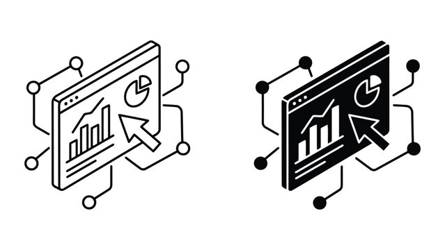 Business data dashboard analytics and network icon set with data driven