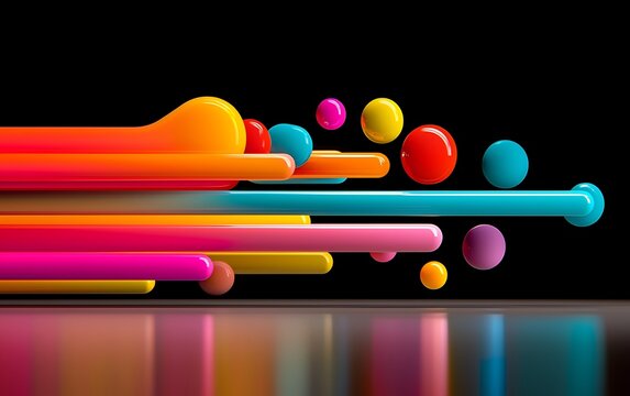 Colorful abstract geometric shapes in motion on a dark background