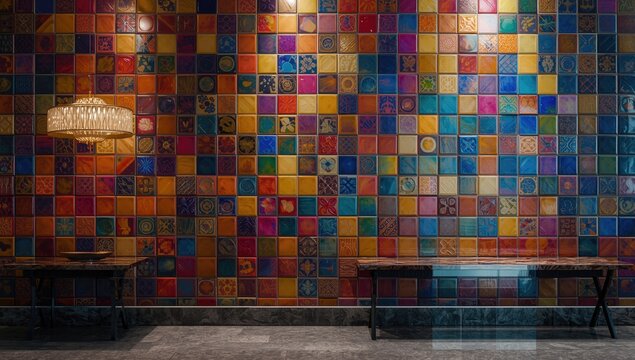 Vibrant multicolor tile installation for modern interior decoration with matte gloss