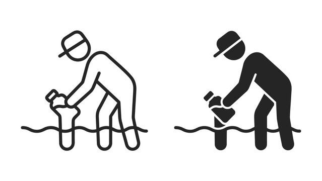 Gardening Icon: A stylized illustration depicts a person in a cap, bent over, watering a plant with a bottle, symbolizing cultivation and care for growth.