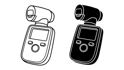 Breathalyzer Device Illustration: A clear line drawing and silhouette illustration of a breathalyzer device, showcasing its digital display and mouthpiece. © Tahura