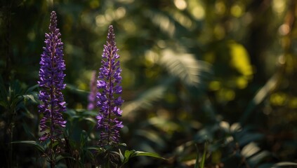 Fototapeta premium Natural benefits of false indigo bush including soil stabilization and insect repellant with purple flowers in jungle